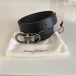 Salvatore Ferragamo Black Leather Belt with Silver Buckle